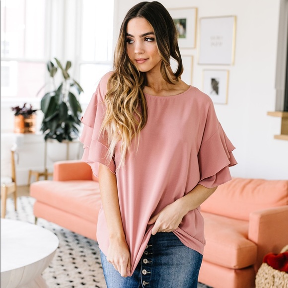 Ruth Ruffled Sleeve Top In Mauve - Picture 6 of 8